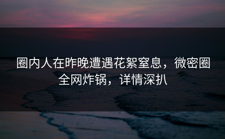 圈内人在昨晚遭遇花絮窒息,微密圈全网炸锅,详情深扒 圈内人在昨晚遭遇花絮窒息,微密圈全网炸锅,详情深扒